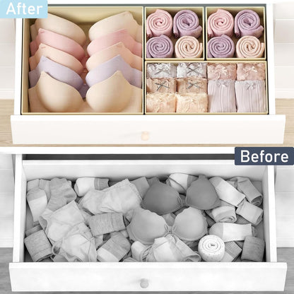 Drawer Organizer Clothes, Dresser Organizer, Foldable Closet Organizers and Storage, Fabric Dresser Bins, Drawer Dividers for Nursery, Baby Clothes, Underwears, Sock (Beige)