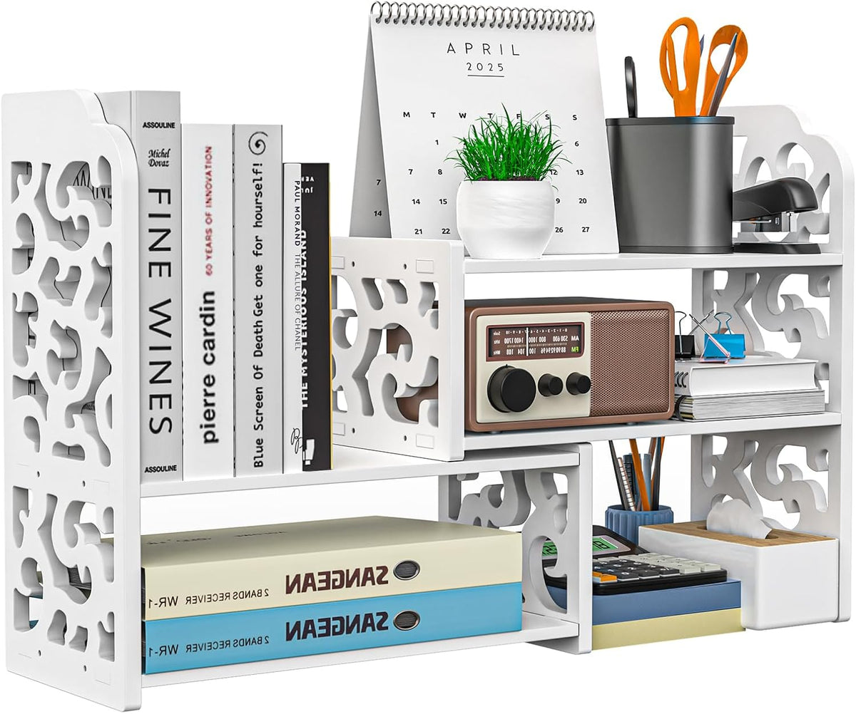 Desktop Shelves, White Bookshelf Desktop Organizer and Desktop Storage