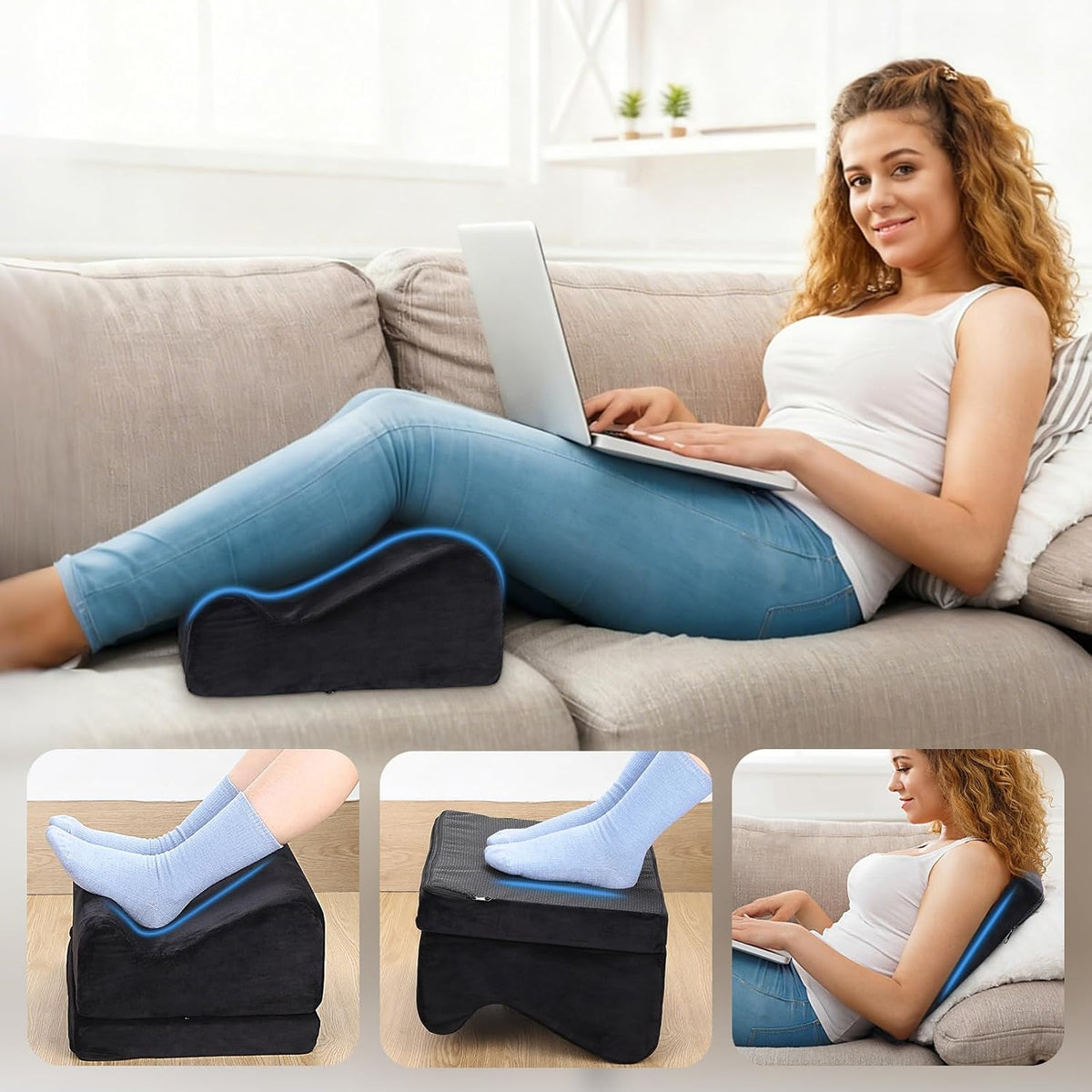 Ergonomic Foot Rest for Under Desk at Work, Multi-Angle Adjustable Height Under Desk Footrest for Office Gaming Chair, High-Density Foam Footstool Leg Elevation Pillow for Back Hip Knee Pain Relief