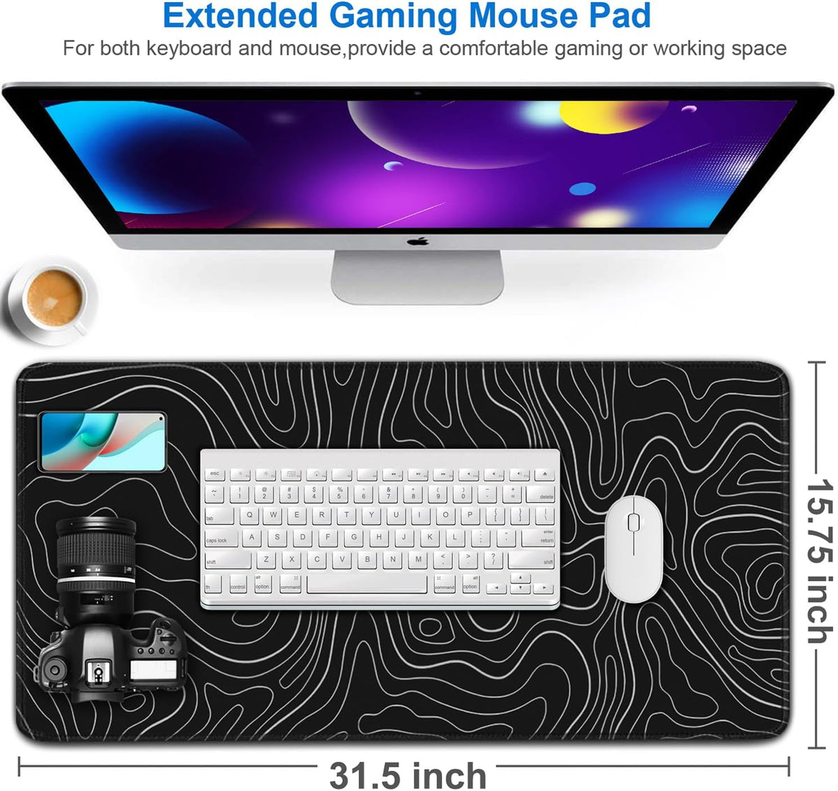 Large Gaming Mouse Pad, 31.5x15.7 inch Large Extended Computer Keyboard Mouse Mat, Water Resist Non-Slip Mousepad Rubber Base Long XXL Desk Mouse Pad for Work & Gaming, Office & Home, Black