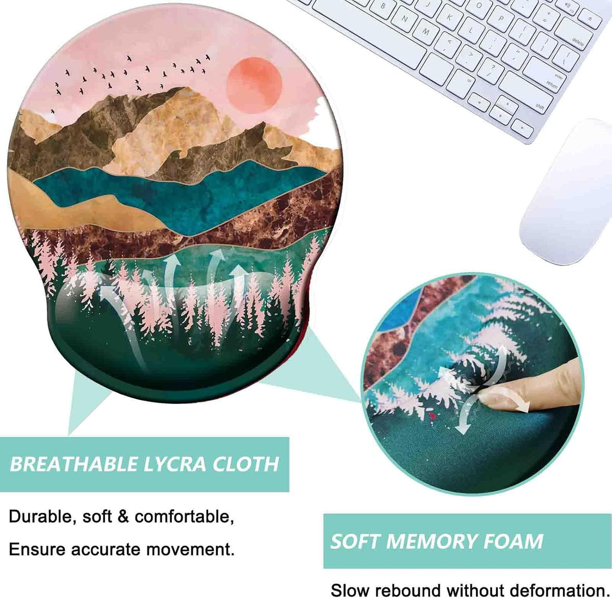 Mouse Pad with Wrist Support, Ergonomic Mouse Pad with Memory Foam Wrist Rest Cushion, Non-Slip Rubber Base Gaming Mice Pad for Home Office Computer Laptop, Flower Black