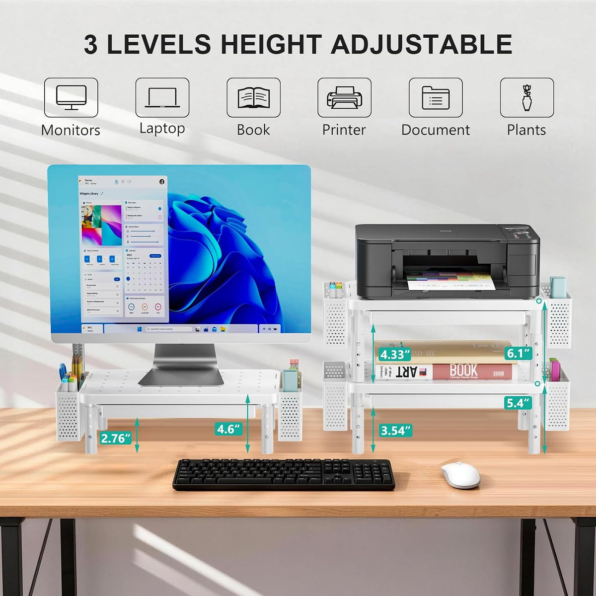 WALI Monitor Stand Riser with Drawer, Desk Organizers and Accessories for Computer, Printer, Laptop Stand for Home Office Supplies, (PTT005-B), 1 Pack, Black