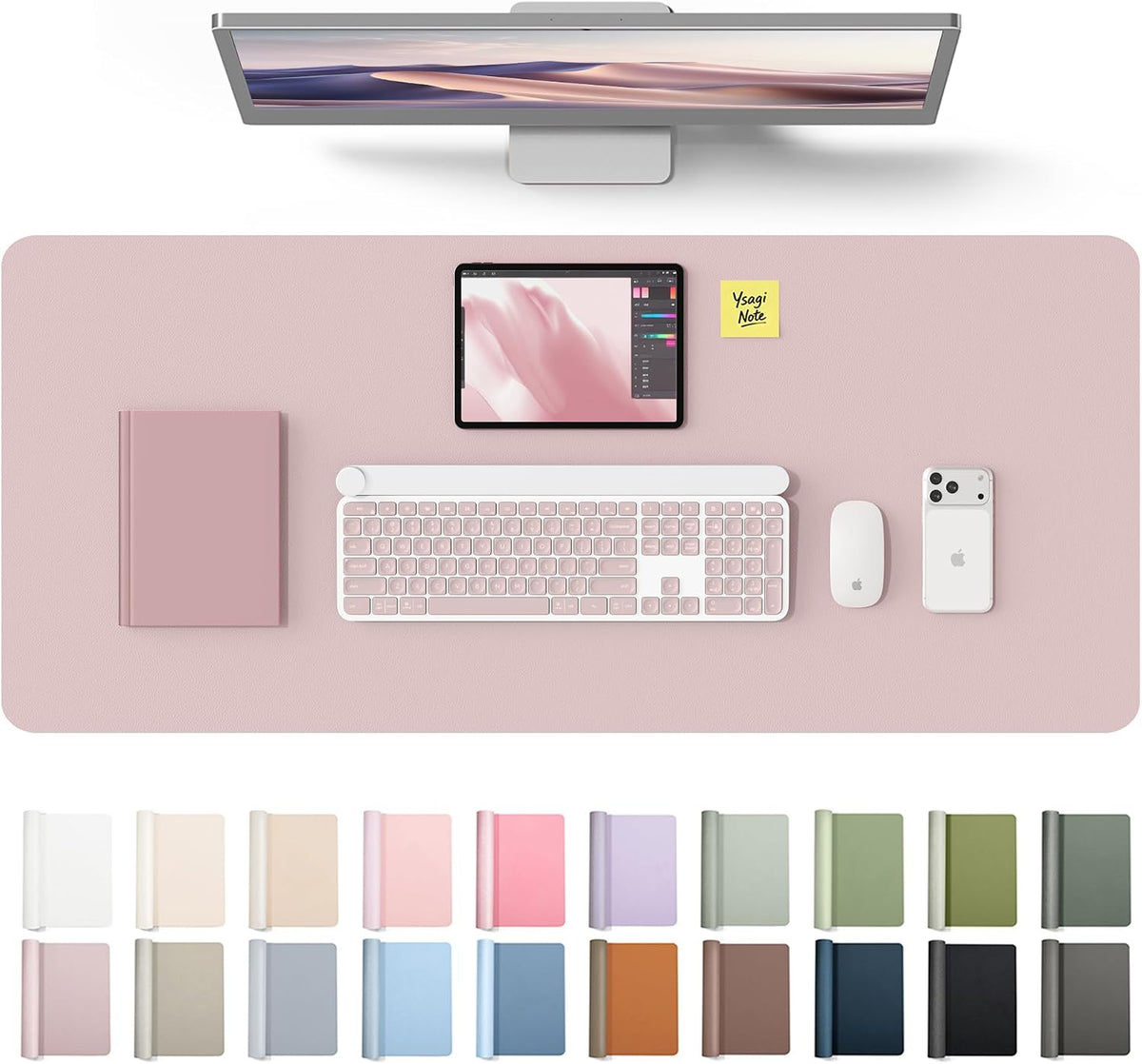 YSAGi Leather Desk Pad Protector, Office Desk Mat, Large Mouse Pad, Non-Slip PU Leather Desk Blotter, Waterproof Laptop Desk Writing Pad for Office and Home (23.6" x 13.8", Eggshell) - Colors A