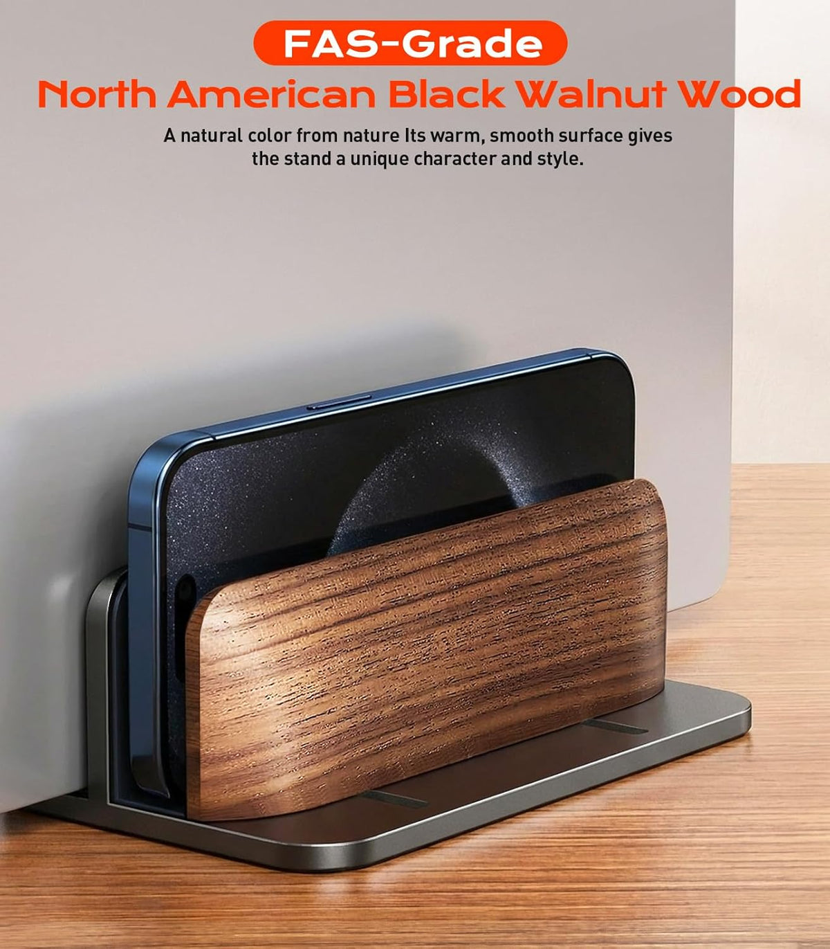 JCZT Vertical Laptop Stand, Walnut Dual Laptop Holder with Adjustable Aluminum Alloy Base Laptop Stand Compatible with All MacBok/Surface/Samsung/HP/Dell/Chrome Book (Silver)