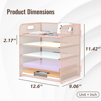 Supeasy 5 Trays Paper Organizer Letter Tray with Handle-Mesh Desk File Holders, Paper Sorter Desk Organizer for Office, Home, Classroom or School