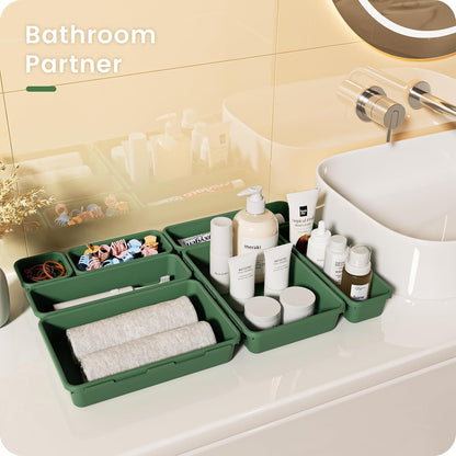 A-LuGei 【Military Grade】 Drawer Organizer, 【𝟱𝗦𝗶𝘇𝗲】 Makeup organizer, 【Holds 177 Items】 Bathroom Organizers and Storage, Organization and Storage, Desk Drawer Organizer for Vanity (Clear)