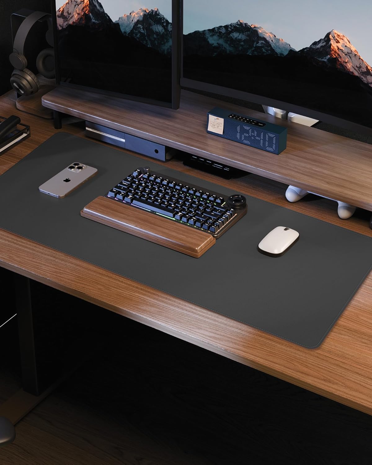 AFIING Large Desk Mat 55" x 24" - PU Leather Desk Pad Protector, Waterproof Non-Slip Extended Mouse Pad for Office Desk, Keyboard, Laptop and Home Workspace (Black)