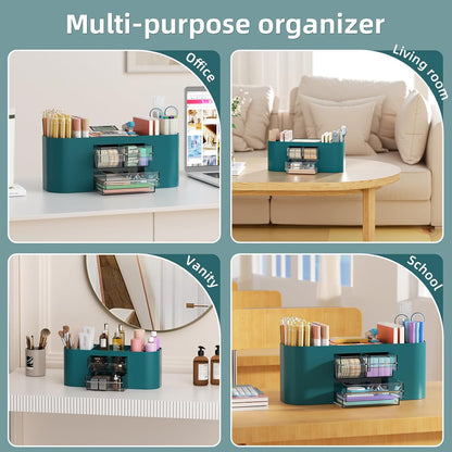 Marbrasse Desk Organizer Pen Holder for Desk with 3 Drawers, Multi-Functional Pencil Holder, Desk Organizers and Accessories with 7 Compartments for Home, School, Classroom(Pink)