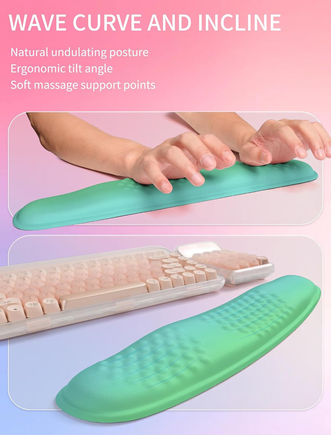 2in1 Combination, Wave Keyboard Wrist Rest and Ergonomic Curvature Mouse Pad Wrist Support for Relieve Wrist Pain, Filled with Soft Cushion Memory Foam, Black