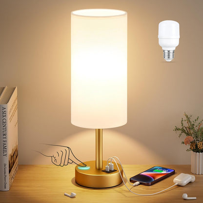 Dicoool Bedside Table Lamp for Bedroom - 3-Way Dimmable Touch Lamp, USB A+C