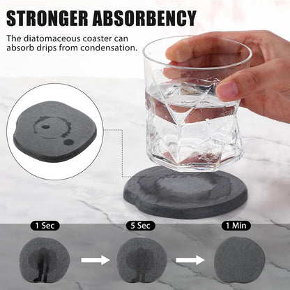 Diatomaceous Earth Coasters Set of 4，Cool Absorbent Quick-Dry Drink Coasters for Desks, Cute Modern Stone Design with Stylish White Aesthetic (4, White)