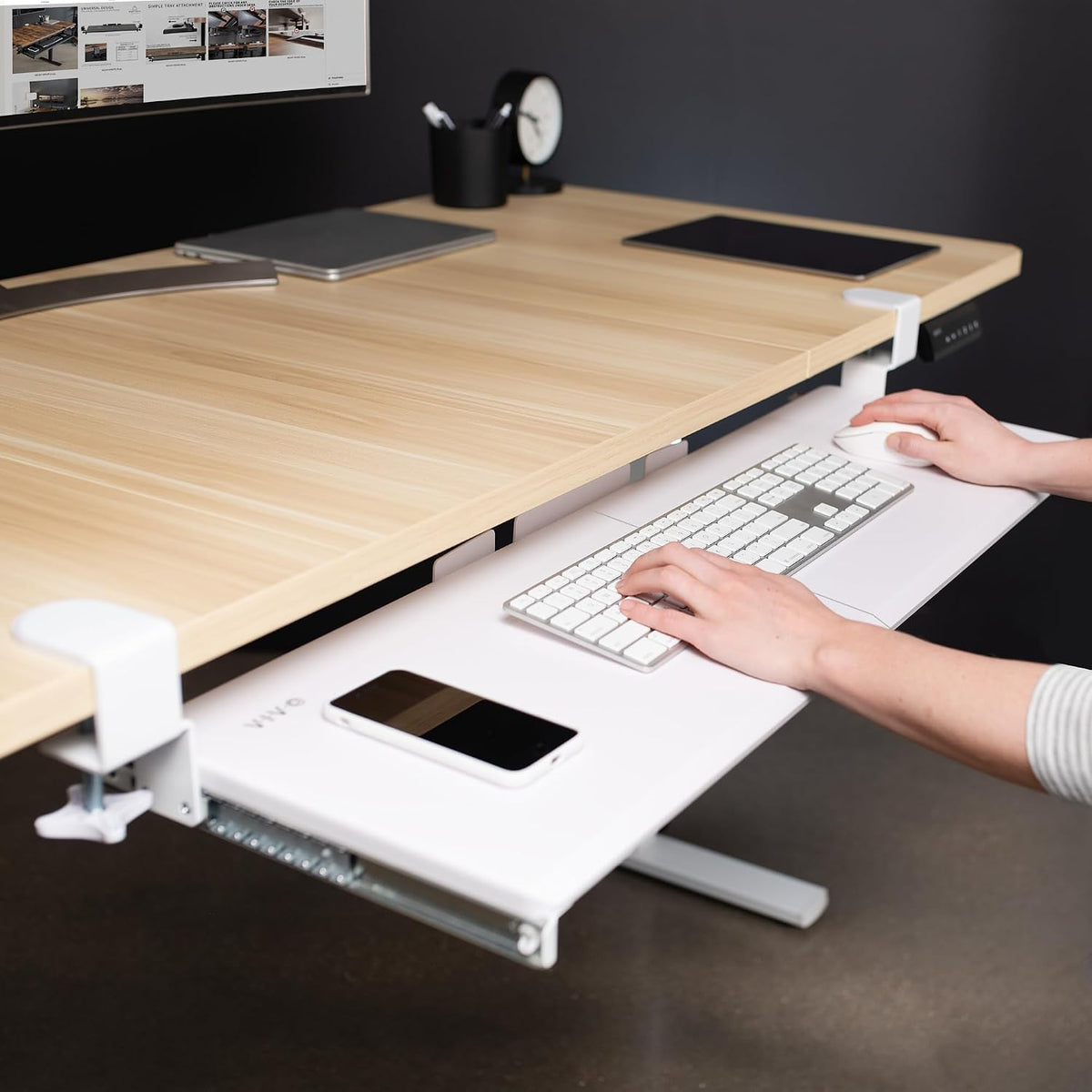 VIVO Extra Long Clamp-on Computer Keyboard and Mouse Under Desk Slider Tray, 34 x 11 inch Pull Out Platform Drawer, Black, MOUNT-KB15EB