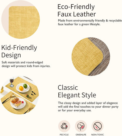 Maxpearl Faux Leather Placemats Set of 6 - Waterproof - Wipe Clean - Heat Resistant - Anti Slip Dining Table Place Mats, Suitable for Indoor & Outdoor Use, 17’’×12’’, Beige