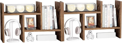 Jerry & Maggie Desktop Organizer Office Storage Rack Adjustable Wood Display Shelf Free Style Double H, Multi-Functional Mini Bookshelf for Desk Natural Stand (White)