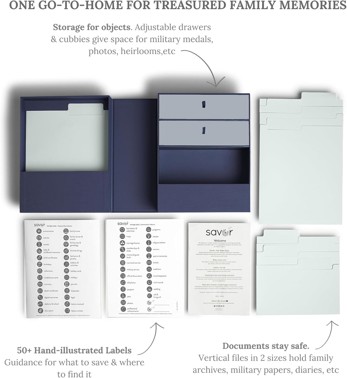 Savor | All-in-One Desk Organizer | Blue – Keep Desk, Office, and Home Organized All-in-One Storage System for Important Files, Documents, Stationery, and Office Supplies