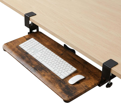 White Keyboard Tray Under Desk Clamp, 26.77" Large Under Desk Keyboard Tray Slide Out, Ergonomic Keyboard and Mouse Tray with Wrapped Edge Finish, Modern Desk Extender for Home Office