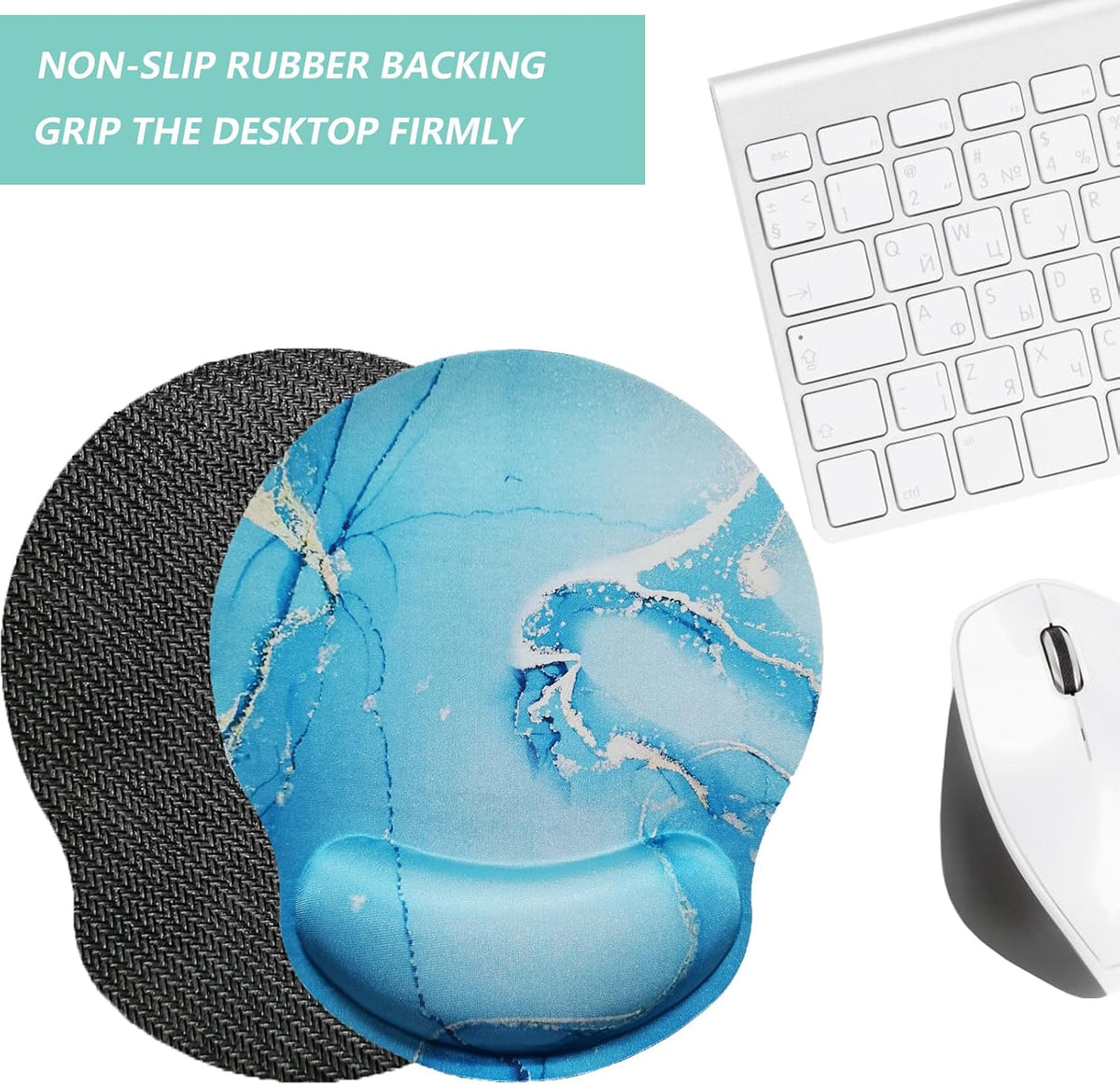 Mouse Pad with Wrist Support, Ergonomic Mouse Pad with Memory Foam Wrist Rest Cushion, Non-Slip Rubber Base Gaming Mice Pad for Home Office Computer Laptop, Flower Black