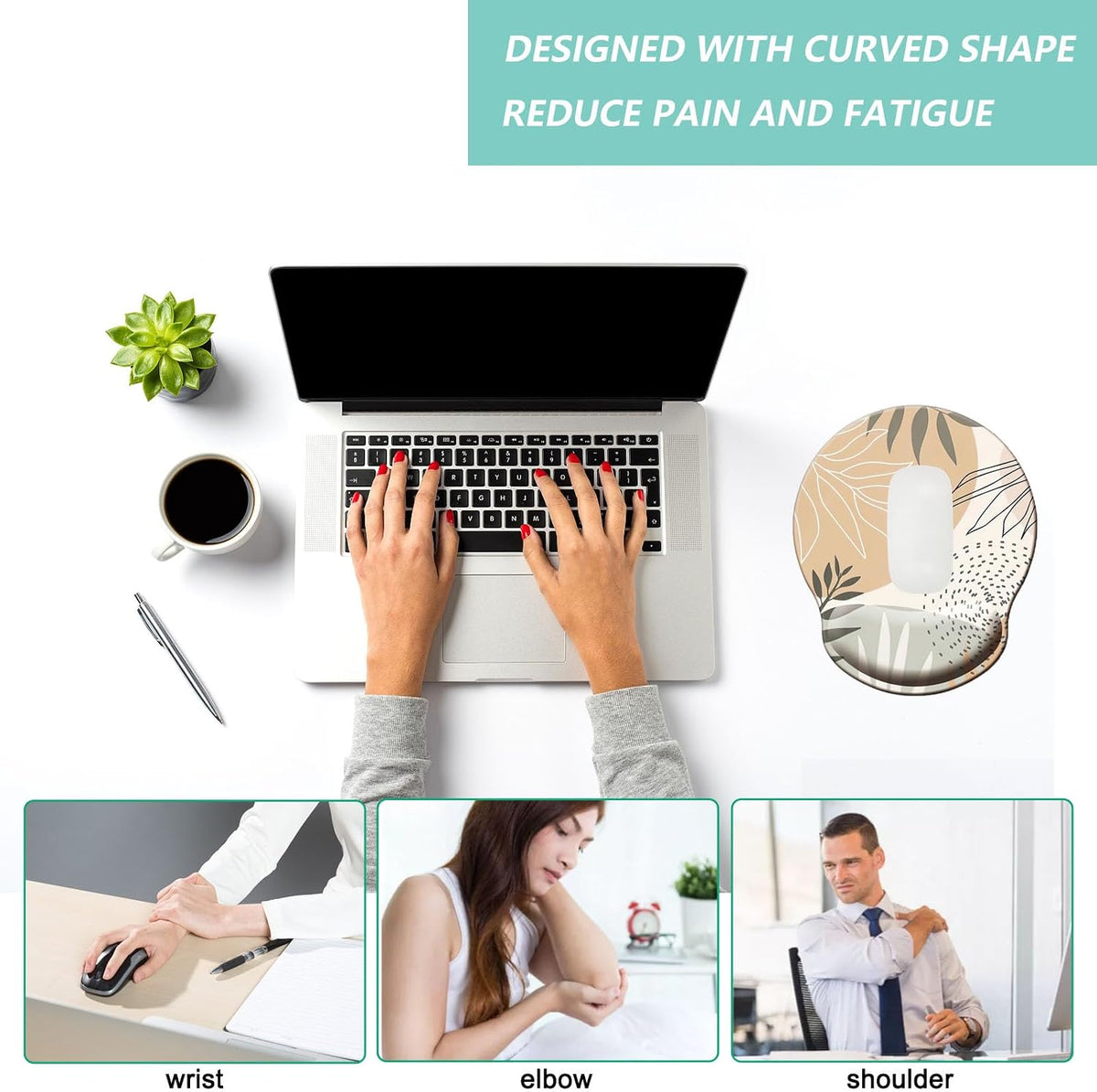 Mouse Pad with Wrist Support, Ergonomic Mouse Pad with Memory Foam Wrist Rest Cushion, Non-Slip Rubber Base Gaming Mice Pad for Home Office Computer Laptop, Flower Black