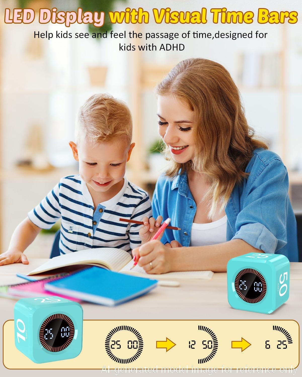 Digital Pomodoro Timer Cube 5/10/25/50min, Visual Productivity Flip Timer for Kids Classroom Desk, Custom Countdown, Silent and Sound Mode for ADHD Study Work Game Kitchen (Purple)