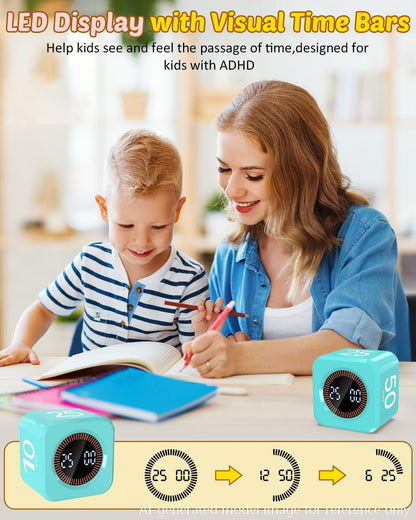 Digital Pomodoro Timer Cube 5/10/25/50min, Visual Productivity Flip Timer for Kids Classroom Desk, Custom Countdown, Silent and Sound Mode for ADHD Study Work Game Kitchen (Purple)