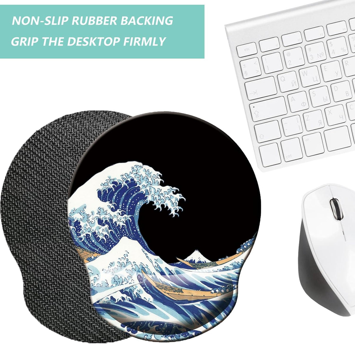 Mouse Pad with Wrist Support, Ergonomic Mouse Pad with Memory Foam Wrist Rest Cushion, Non-Slip Rubber Base Gaming Mice Pad for Home Office Computer Laptop, Flower Black