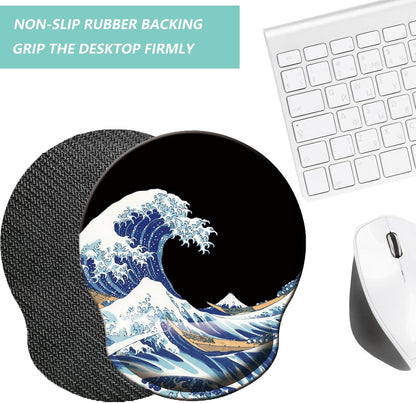 Mouse Pad with Wrist Support, Ergonomic Mouse Pad with Memory Foam Wrist Rest Cushion, Non-Slip Rubber Base Gaming Mice Pad for Home Office Computer Laptop, Flower Black