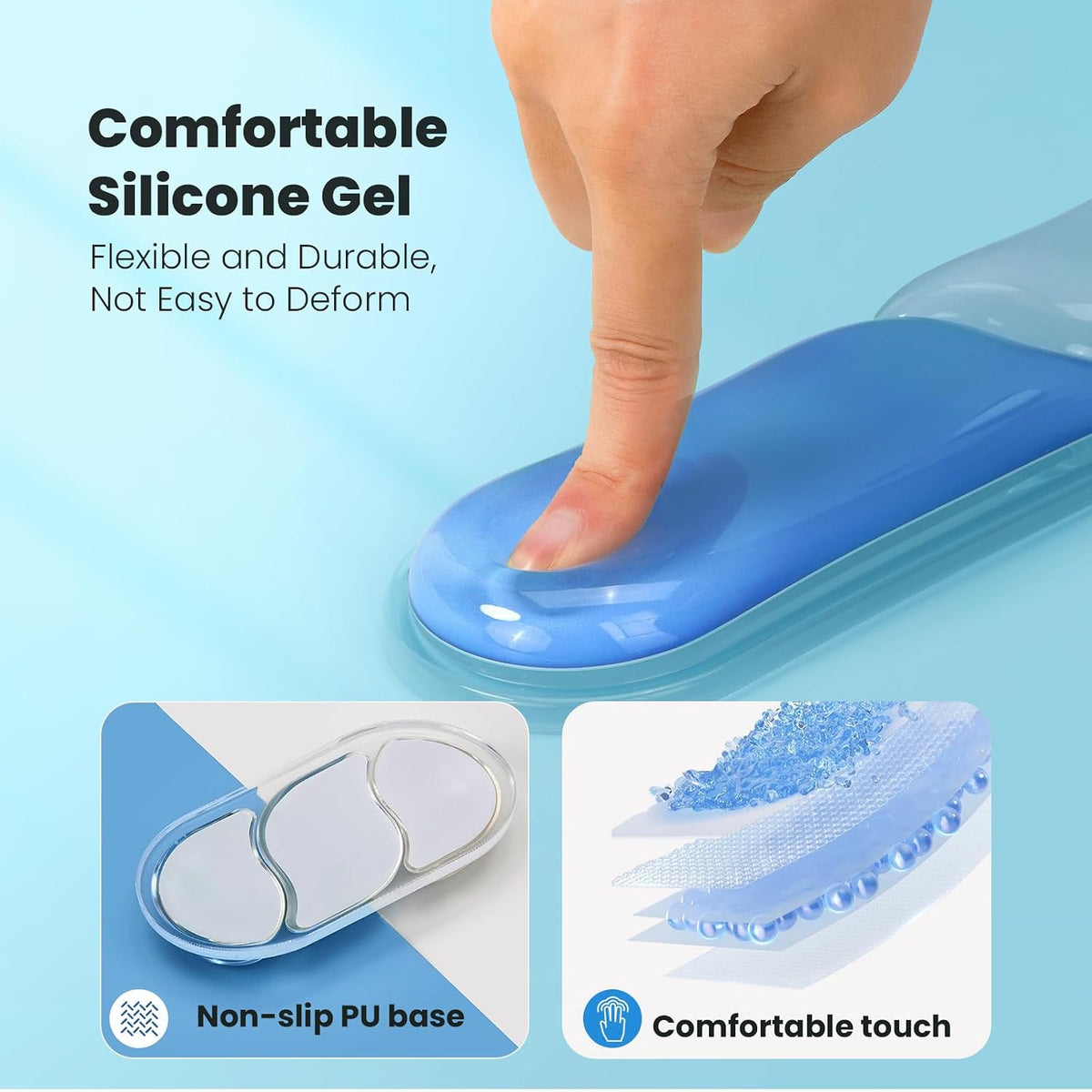 TECKNET Clear Gel Wrist Rest for Computer Keyboard, Ergonomic Gel Keyboard Wrist Rest Set for Typing Pain Relief, Comfortable Silicone Wrist Support Pad for Office/Computer/Laptop/Gaming, Blue