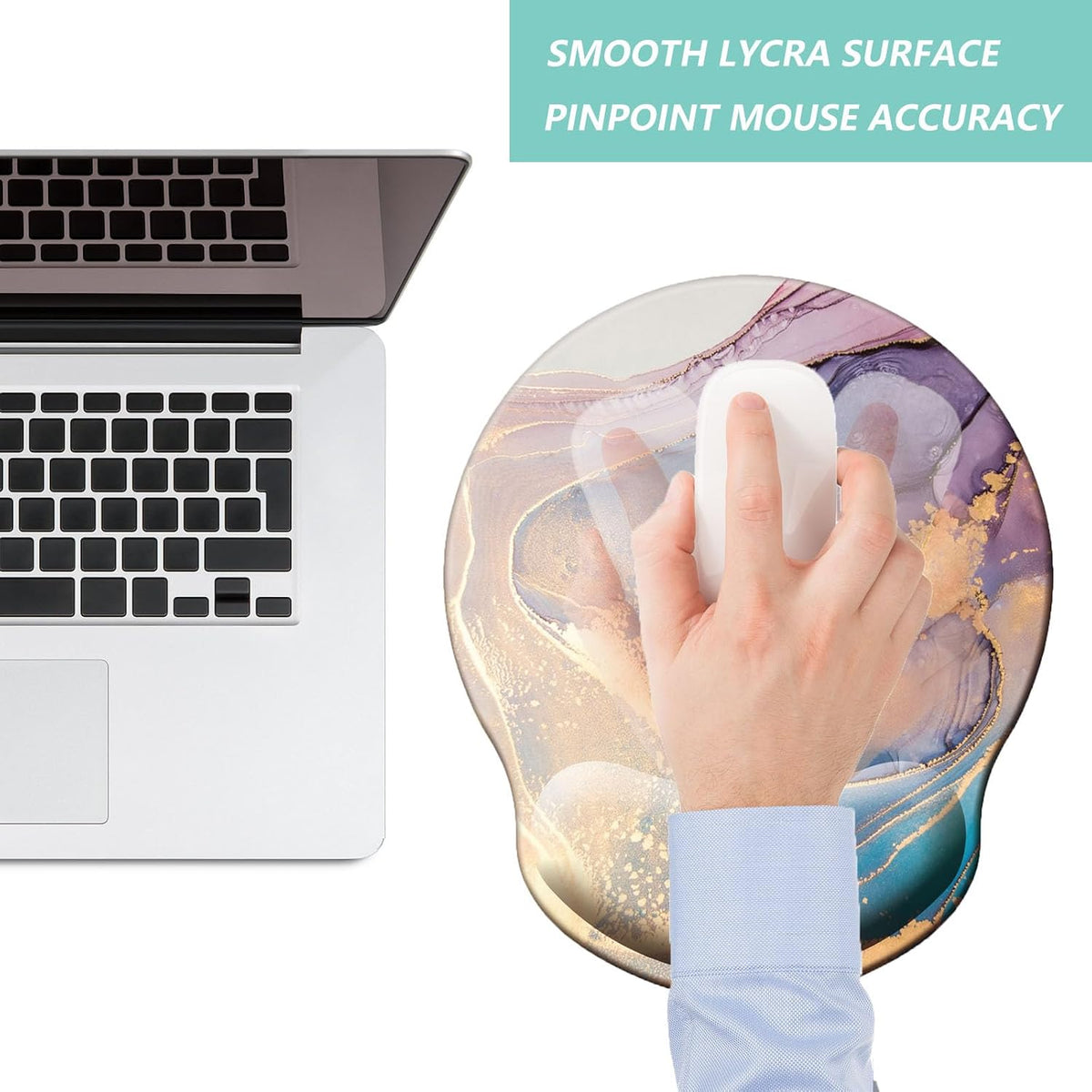 Mouse Pad with Wrist Support, Ergonomic Mouse Pad with Memory Foam Wrist Rest Cushion, Non-Slip Rubber Base Gaming Mice Pad for Home Office Computer Laptop, Flower Black