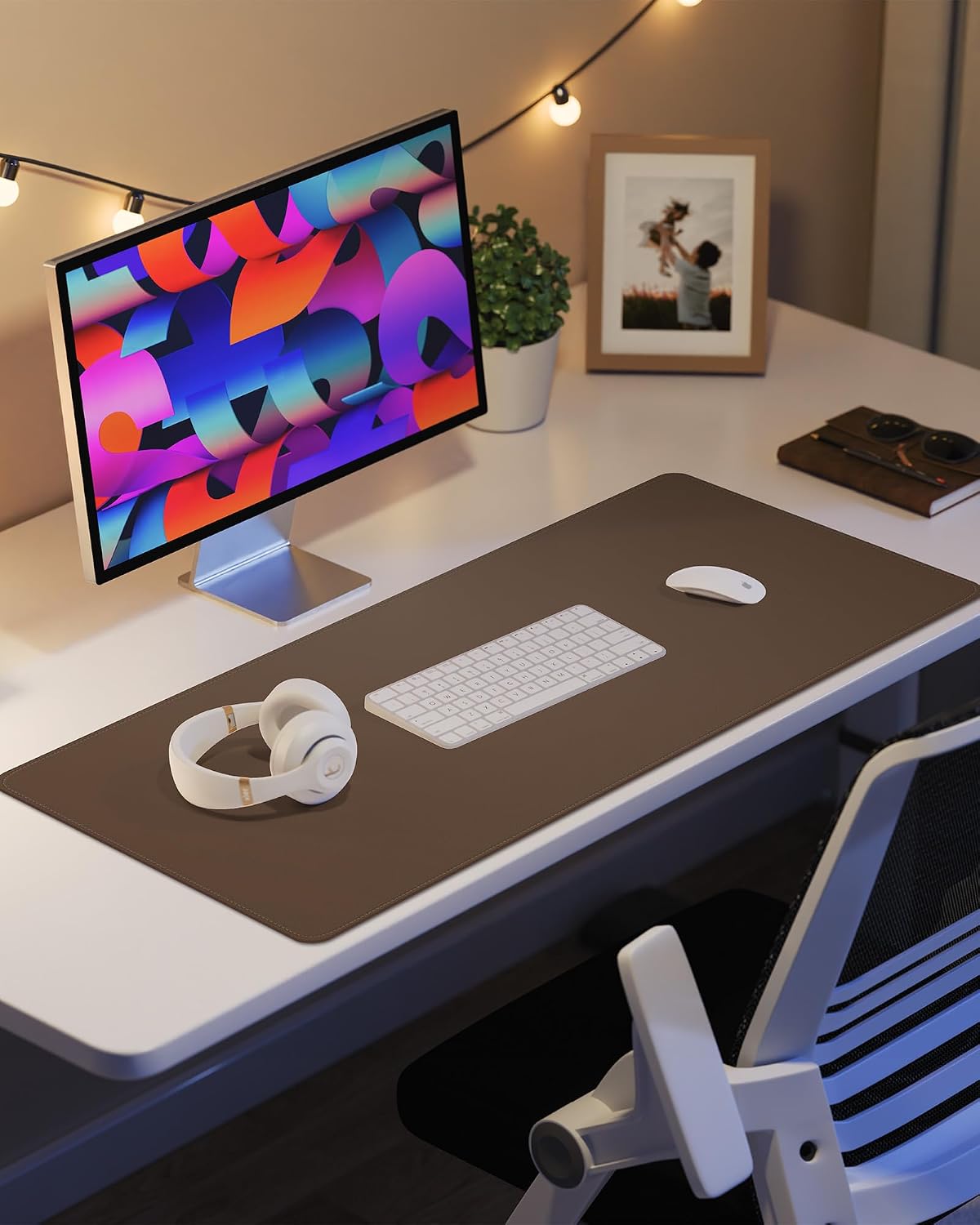 AFIING Large Desk Mat 55" x 24" - PU Leather Desk Pad Protector, Waterproof Non-Slip Extended Mouse Pad for Office Desk, Keyboard, Laptop and Home Workspace (Black)