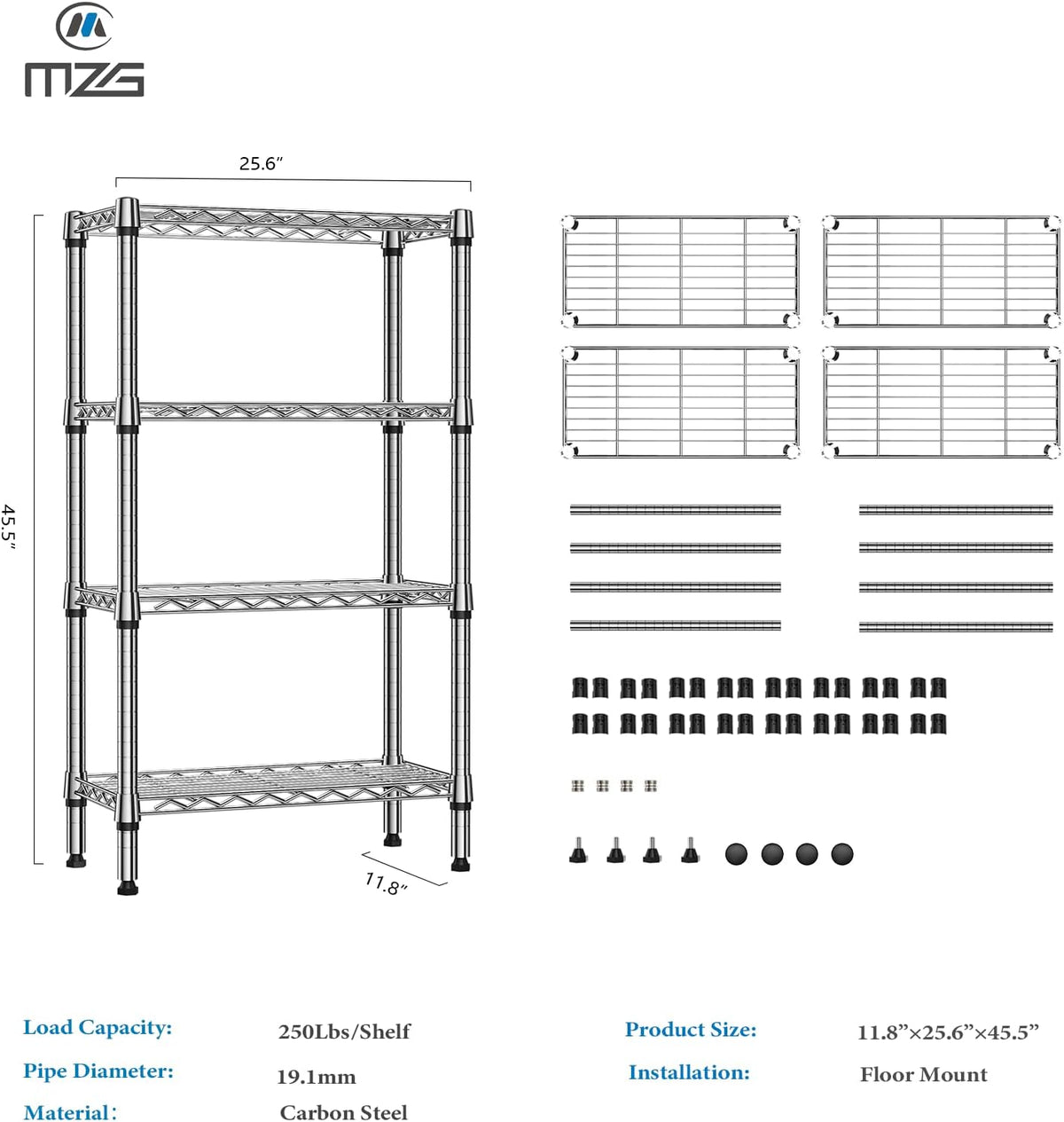 M MZG 450 lbs Steel Storage Shelving 3-Tier Utility Shelving Unit Steel Organizer Wire Rack for Home,Kitchen,Office (11.8" D x 17.7" W x 26.3" H) - Colors A