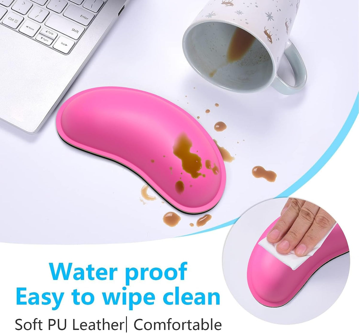 Mouse Wrist Rest, Ergonomic Memory Foam Mouse Wrist for Computer Desk Mats Support, PU Leather Hand Rest Pad Cushion for Gaming, Laptop, Men, Women, Pain Relief & Easy Typing, Black