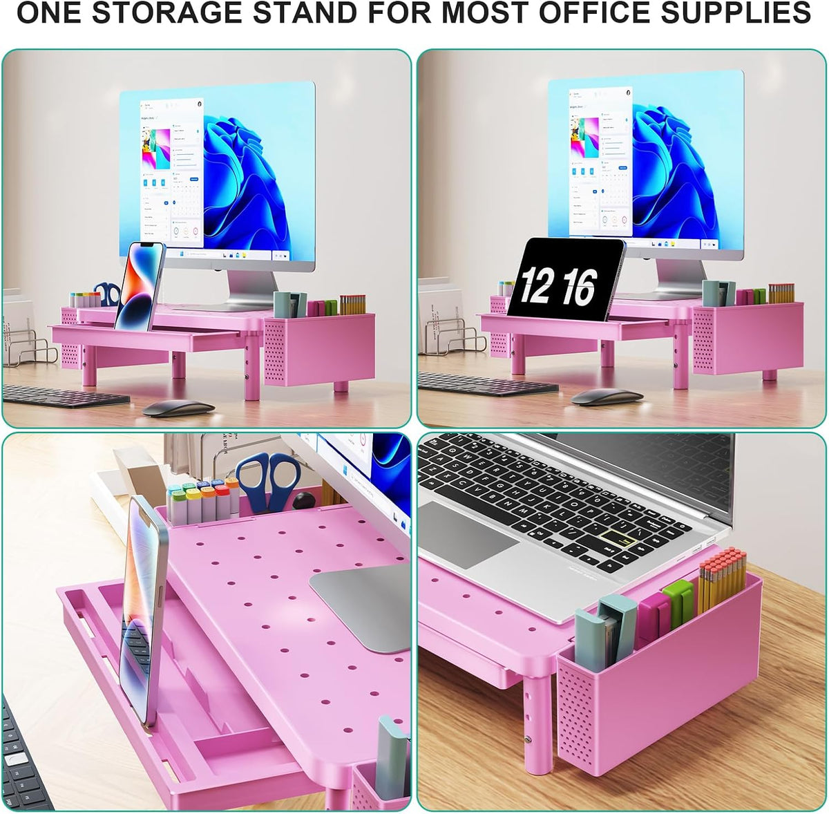 WALI Monitor Stand Riser with Drawer, Desk Organizers and Accessories for Computer, Printer, Laptop Stand for Home Office Supplies, (PTT005-B), 1 Pack, Black