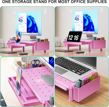 WALI Monitor Stand Riser with Drawer, Desk Organizers and Accessories for Computer, Printer, Laptop Stand for Home Office Supplies, (PTT005-B), 1 Pack, Black