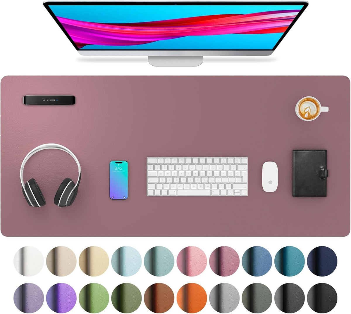 Aothia Leather Office Desk Pad Protector, Non-Slip PU Leather Desk Blotter, Waterproof Laptop Writing Mouse Pad for Office and Home, Black, 31.5" x 15.7" - Colors A