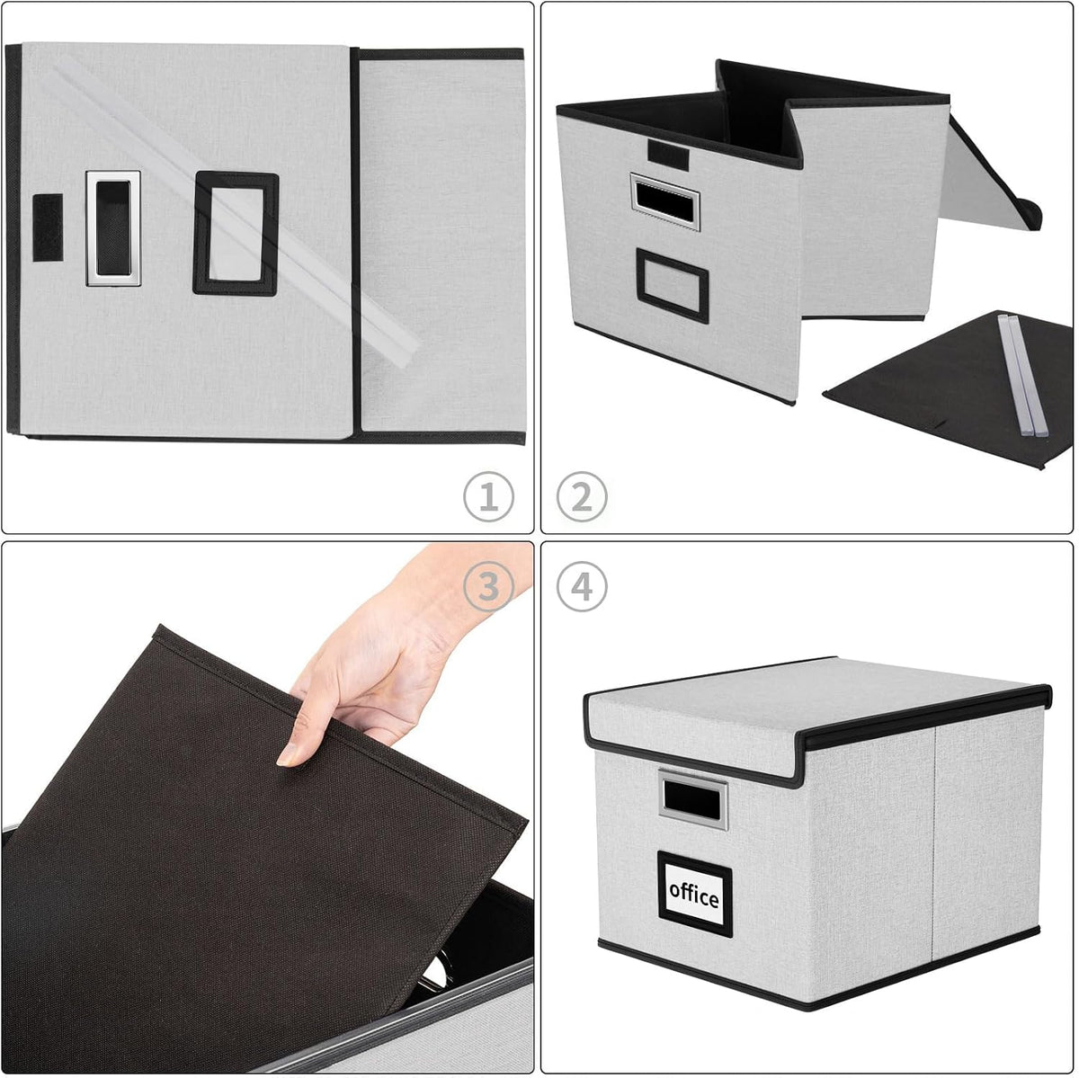 Upgraded Portable File Organizer Box with Lid, Collapsible Linen Hanging Filing Storage Boxes with Plastic Slides, Decorative Home/Office Filing System Box for File and Folders Storage (Gray)