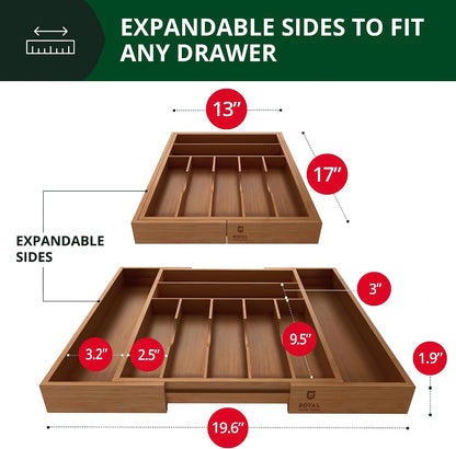 ROYAL CRAFT WOOD Luxury Bamboo Kitchen Drawer Organizer - Silverware Organizer, Utensil Holder & Cutlery Tray Drawer Dividers for Flatware (9 Slot, Natural)