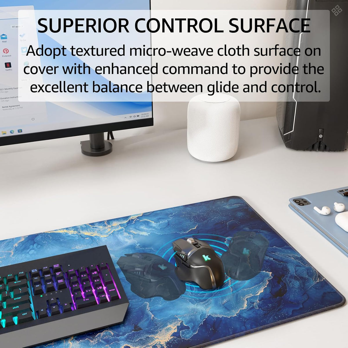 KTRIO Large Gaming Mouse Pad Desk Mat for Gamer, 31.5" x 11.8", Black, XL | Extended Size Design, Superior Micro-Weave Cloth, Non-Slip Rubber Base, Durable Stitched Edges, Water-Resistant Coating