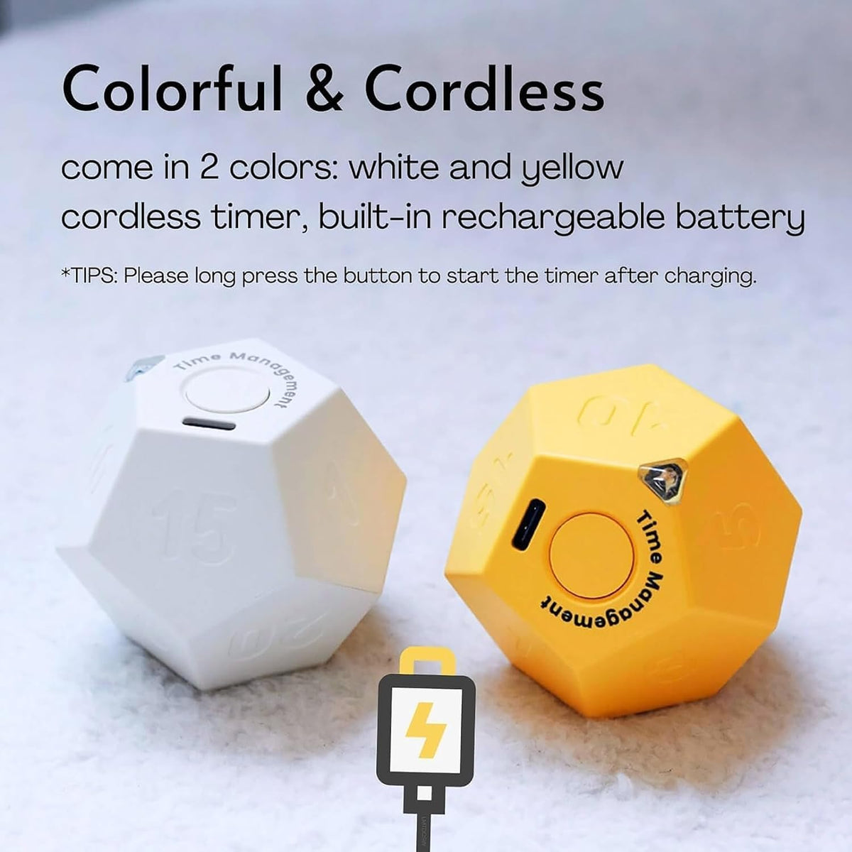 Mini 12 Sided Cube Timer, 11 Preset Times Pomodoro Timer for Enhanced Productivity. Ideal for ADHD Management, Workout, Study & Kitchen Cooking. Easy to Use（White）