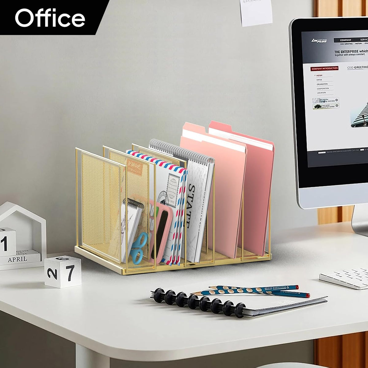 File Organizer for Desk, 5-Section Vertical File Sorter, Paper Holder Organizer Standing Metal File Folder for Office Home Classroom, Black
