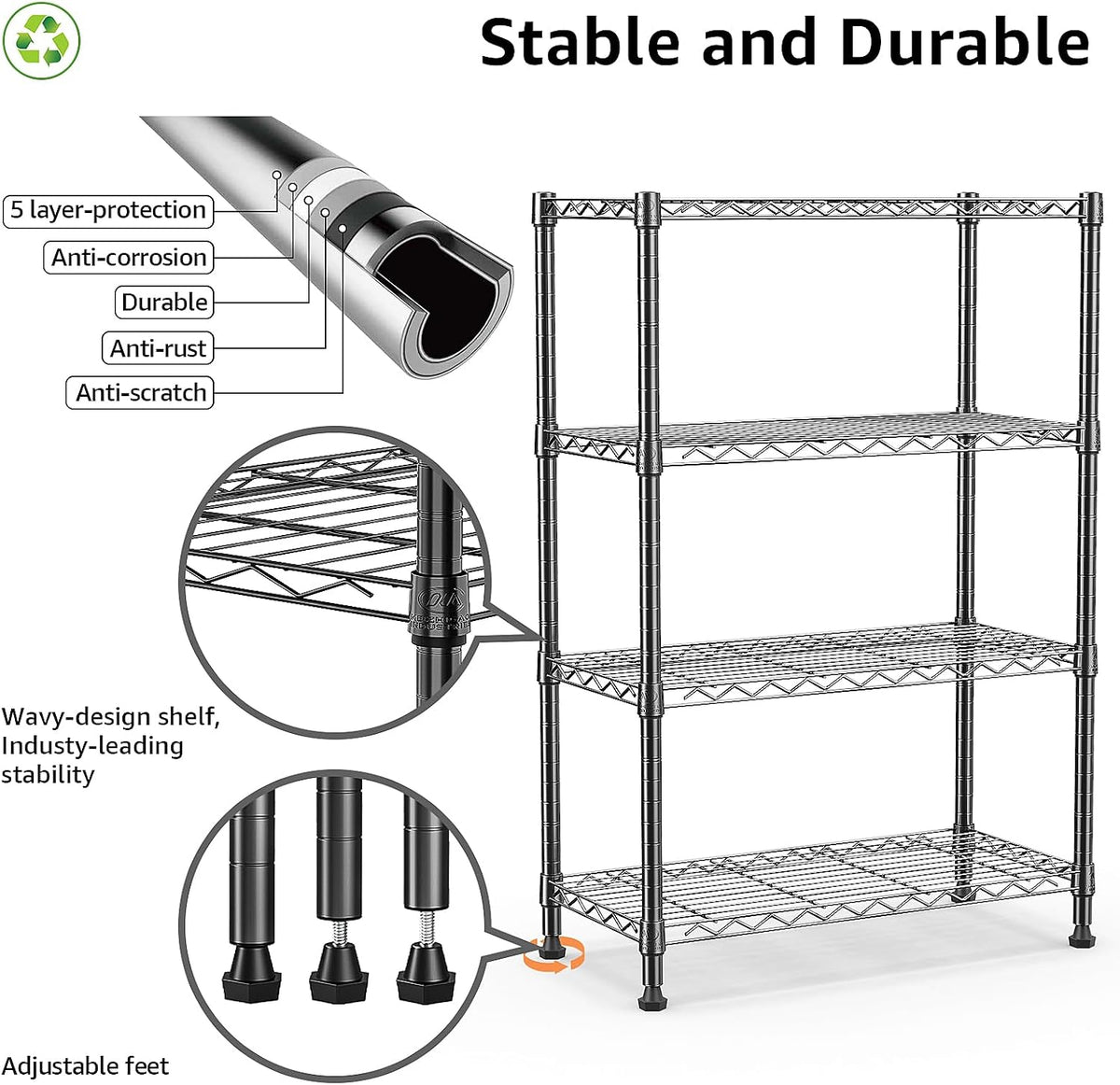 M MZG 450 lbs Steel Storage Shelving 3-Tier Utility Shelving Unit Steel Organizer Wire Rack for Home,Kitchen,Office (11.8" D x 17.7" W x 26.3" H) - Colors A