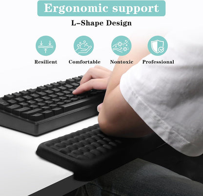L-Shaped Desk Elbow Pad for Desk, 2-Piece Memory Foam Elbow Pads with Non-Slip, Ergonomic Desk Edge Cushion, Wrist Support Arm Rest for Office and Gaming (11.8 * 3.9 inch)