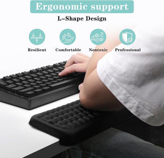L-Shaped Desk Elbow Pad for Desk, 2-Piece Memory Foam Elbow Pads with Non-Slip, Ergonomic Desk Edge Cushion, Wrist Support Arm Rest for Office and Gaming (11.8 * 3.9 inch)
