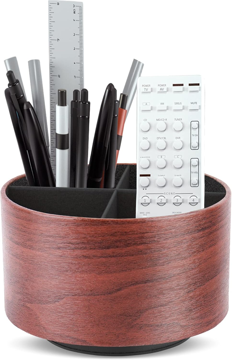 Round Leather Art Supply Organizer,Remote Control Holder,360 Degree Rotating,Multi-Functional Pencil Holder,4 Compartments Desktop Stationary Organizer(1-Blue Bird) - Colors C