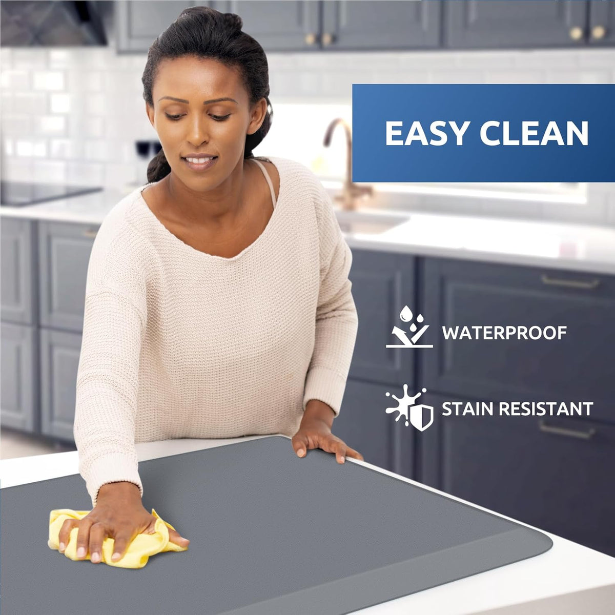 KitchenClouds Kitchen Mat Cushioned Anti Fatigue Rug 17.3"x28" Water Resistant, Non Slip, Standing and Comfort Desk/Floor Mats for House Sink Office (Black)
