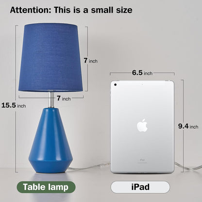 Small Bedside Table Lamp for Bedroom - Reading Desk Lamp with 3 Color Temperatures，15.5" Nightstand Ceramic Lamp with Fabric Shade for Kids Room,Living Room,Dorm,Home Office (Green)