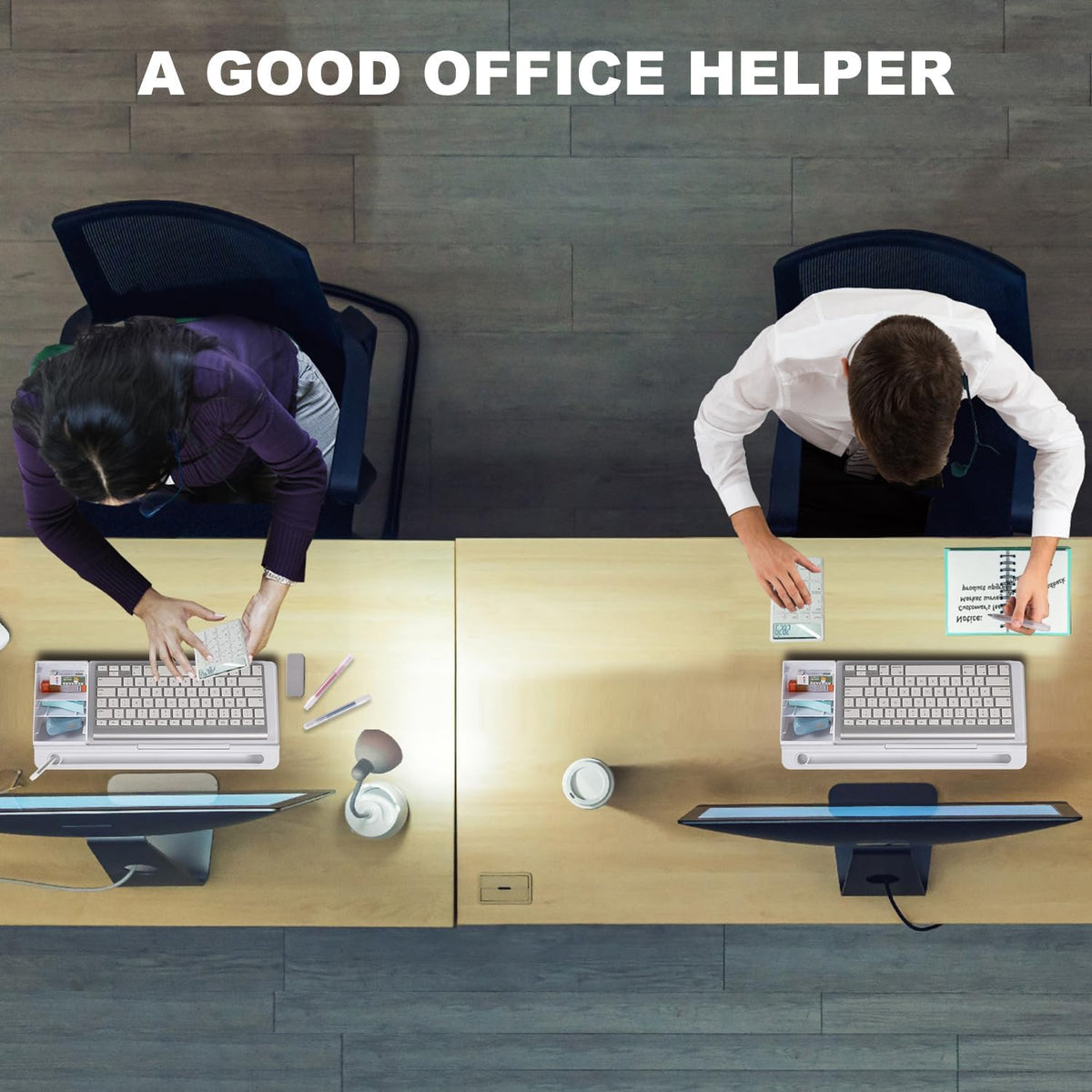 TSJ OFFICE Desktop Whiteboard Dry-Erase-Board - Computer Keyboard Stand White Board Surface Pad with Drawer, Desk Organizers with Accessories for Office, Home, School Supplies - Black