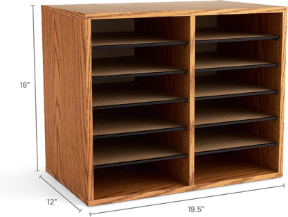 Safco 9422GR Wood Adjustable Literature & Paper Organizer, 16 Adjustable Compratment, Stackable Durable Construction, Home, Office, Mailroom, Classroom Mailbox , Gray