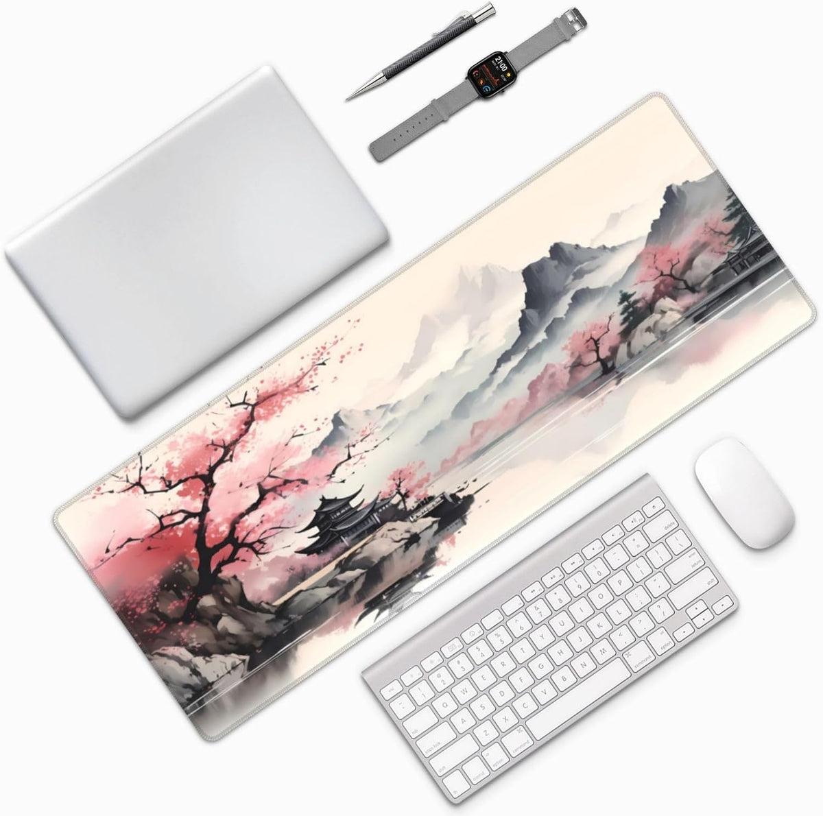 Japanese Mouse Pad, Large Japanese Desk Mat, XL Anime Gaming Keyboard Mat, Non-Slip Rubber Base, Big Extended Desk Protector for Home Office, 31.5”x11.8”