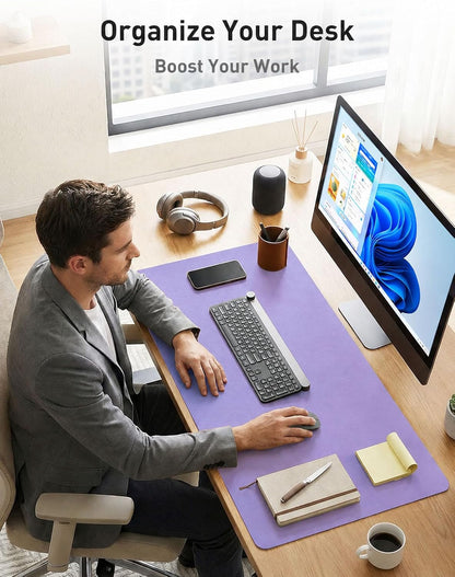 Aothia Leather Office Desk Pad Protector, Non-Slip PU Leather Desk Blotter, Waterproof Laptop Writing Mouse Pad for Office and Home, Black, 31.5" x 15.7" - Colors B