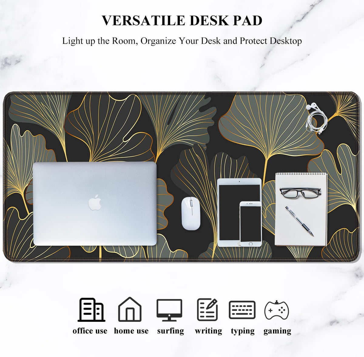 Auhoahsil Desk Mat, Ultra Large Mouse Pad, XXL Gaming Mousepad, Green Tropical Leaves Deskpad, Big Extended Full Size Mouse Pad, Desktop Desk Matt for Keyboard, Laptop & Computer, 35.5 x 15.7 in - Colors B